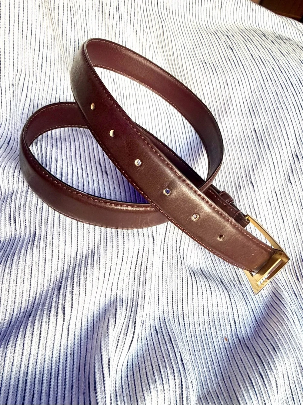 Classic Men's Italian Brown Leather Belt with Gold Buckle